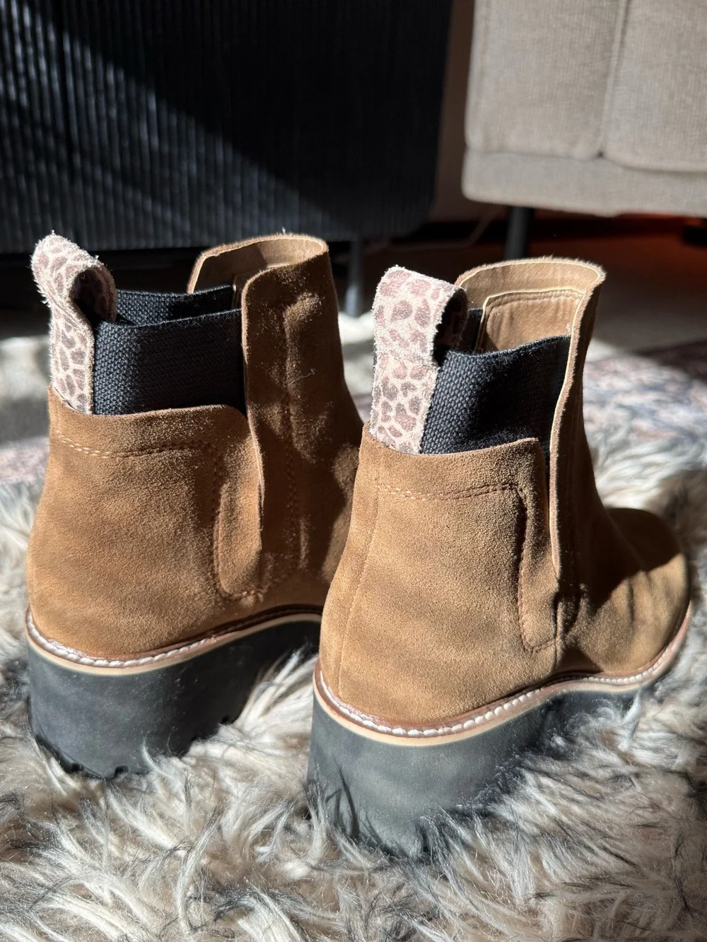 Dolce Vita Brown Suede Chelsea Boots with Leopard Pull Tab